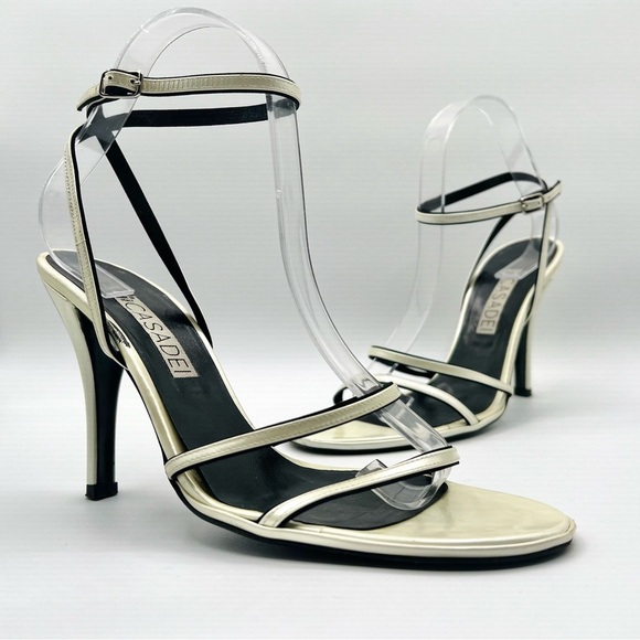CASADEI LEATHER CREAM HEELS STRAPPY SANDALS ANKLE SHOES MADE IN ITALY WOMAN 9 - Picture 13 of 15